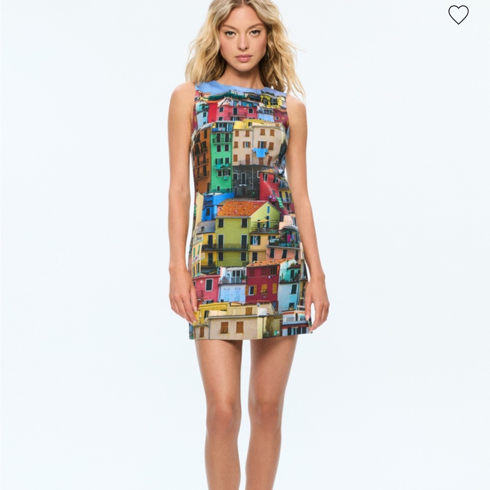Alice & Olivia Clyde Mini Sleeveless Dress in Italian Landscape. Size 0.